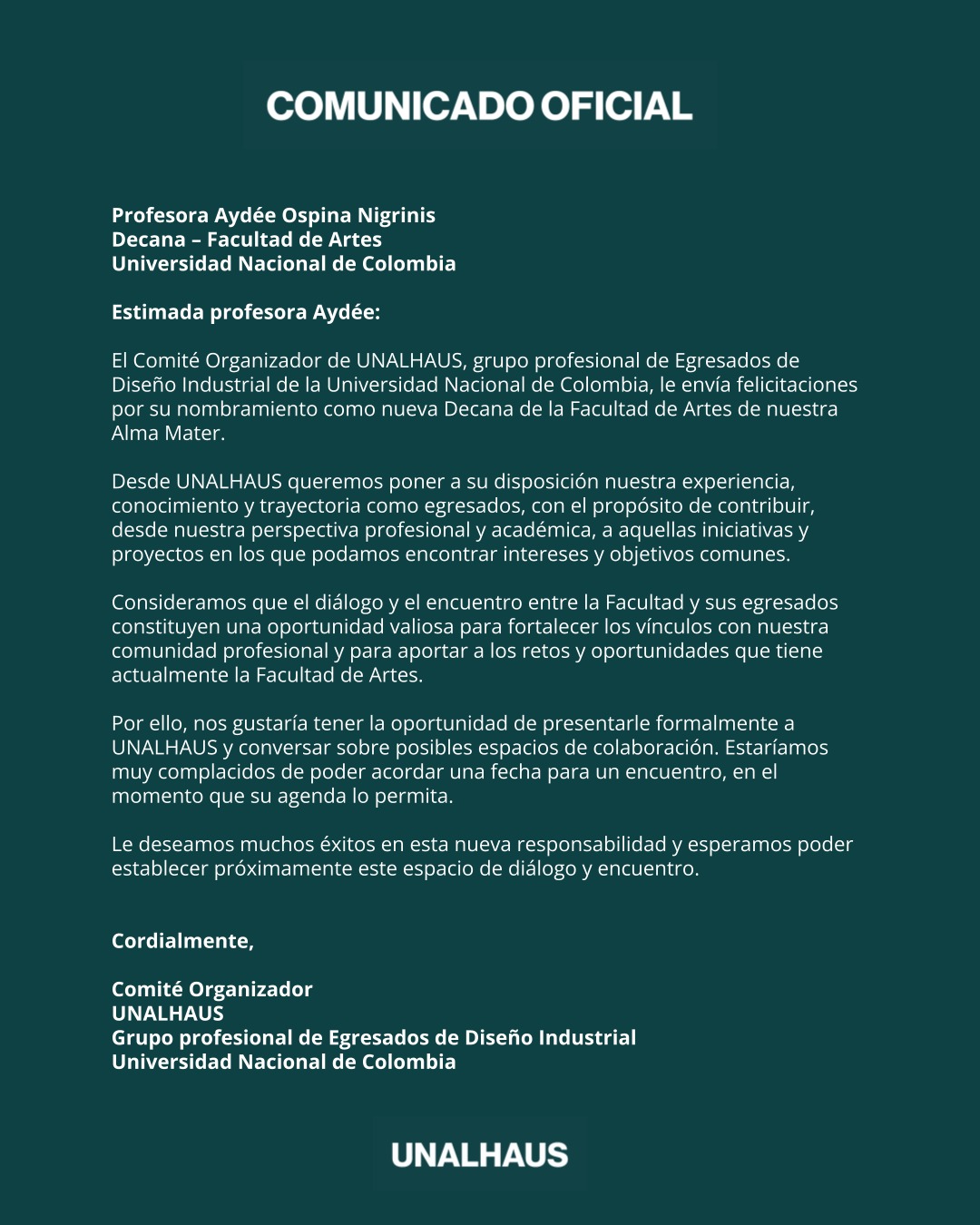 Comunicado Oficial  – UNALHAUS